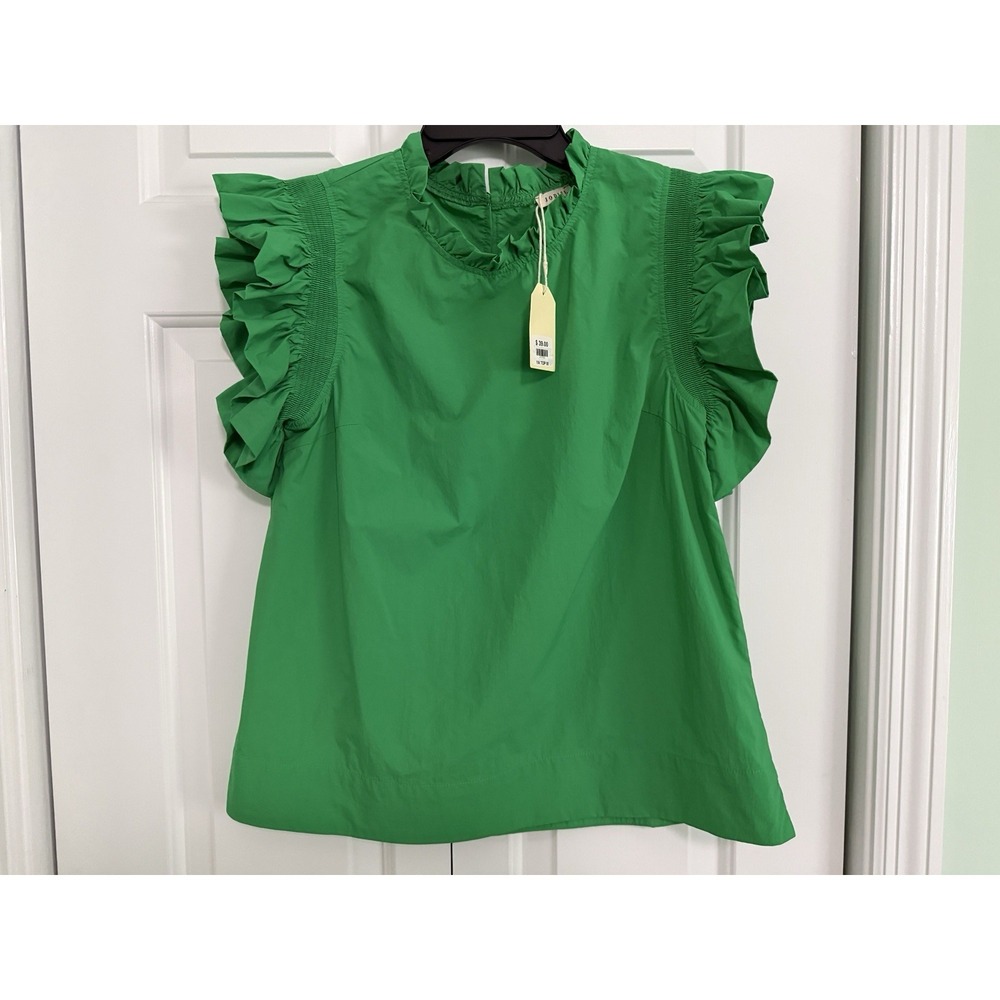 NWT JODIFL Kelly Green Blouse Flowy Flutter Ruffle Sleeves Top S Cute Chic